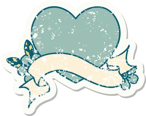 worn old sticker with banner of a heart