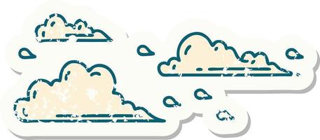 worn old sticker of a tattoo style floating clouds vector