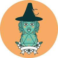 icon of half orc witch character with natural 20 dice roll vector