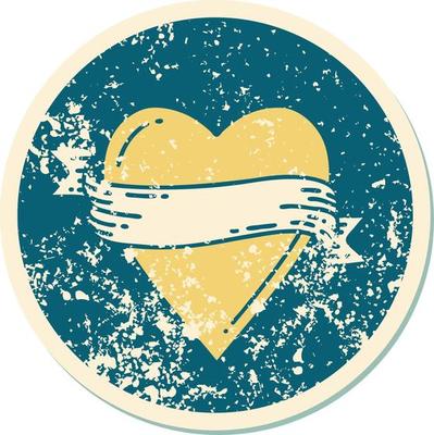 iconic distressed sticker tattoo style image of a heart and banner