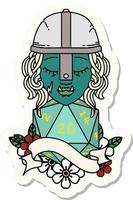 sticker of a half orc fighter character with natural 20 dice roll vector