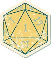 Retro Tattoo Style natural 1 D20 dice roll vector