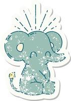 worn old sticker of a tattoo style cute elephant vector