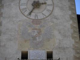 Bergamo medieval high town houses view clock tower milan symbol and venice photo