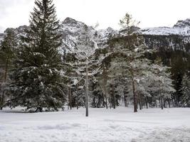 Fanes mountain dolomites in winter panorama photo