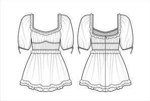 Jackson mini dress featuring delicate ruffled flat sketch