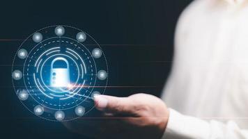 password privacy authentication and authentication, access to cybersecurity information,Businessman logging into cyberspace through secure online technology and protection and authentication photo
