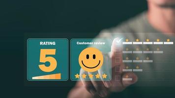 Male consumers rate their satisfaction and rate and review them online.Customer experience survey ideas for services and products and great customer engagement,opinions and suggestions are appreciated photo