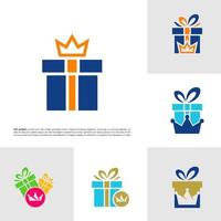 conjunto de plantilla de diseño de logotipo de regalo real. vector de concepto de logotipo de regalo de rey. símbolo de icono creativo