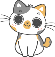 cute playful calico Japanese bobtail kitten cat cartoon doodle hand drawing png