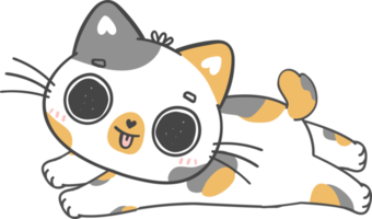 cute playful calico Japanese bobtail kitten cat cartoon doodle hand drawing png