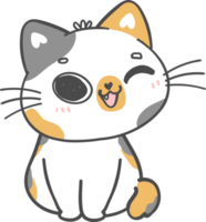 cute playful calico Japanese bobtail kitten cat cartoon doodle hand drawing png
