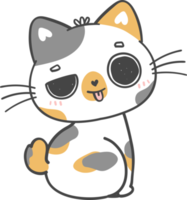 söt lekfull kalikå japansk bobtail kattunge katt tecknad serie klotter hand teckning png