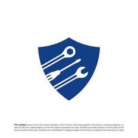 Mechanic Shield Logo Vector. Shield Mechanic logo design concept template. Creative Simple Icon Symbol vector