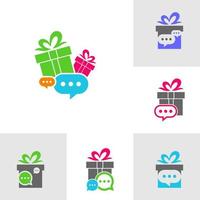 Set of Gift Chat Logo Design Template. Chat Gift logo concept vector. Creative Icon Symbol vector