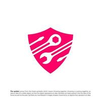 Mechanic Shield Logo Vector. Shield Mechanic logo design concept template. Creative Simple Icon Symbol vector