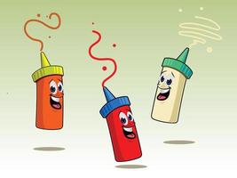 Ketchup mayonnaise sauce mascot cartoon character vector