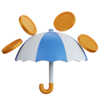 3d rendering blue umbrella with some coins falling on top isolated png