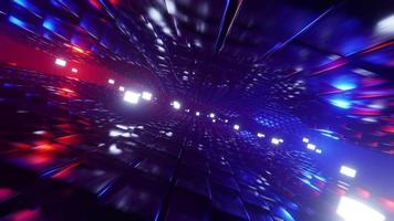 Flying through a futuristic tunnel with neon lights. Loop animat video