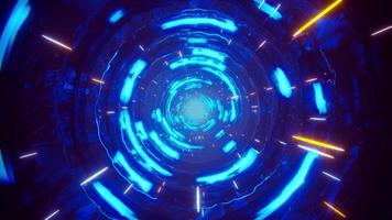 Flying through a fantasy tunnel with flowing blue neon light. Infinitely looped animation. video