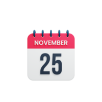 icono de calendario realista de noviembre fecha renderizada 3d 25 de noviembre png