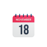 novembre calendrier réaliste icône 3d rendu date 18 novembre png