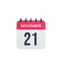 icono de calendario realista de noviembre fecha renderizada 3d 21 de noviembre png