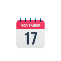 novembro ícone de calendário realista 3d renderizado data 17 de novembro png