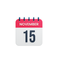 ícone de calendário realista de novembro 3d renderizado data 15 de novembro png