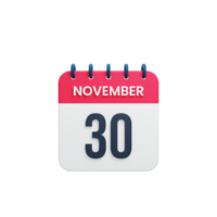 November Realistic Calendar Icon 3D Rendered Date November 30 png