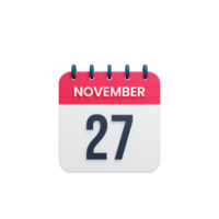 ícone de calendário realista de novembro 3d renderizado data 27 de novembro png