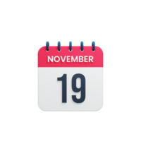 novembre calendrier réaliste icône 3d rendu date 19 novembre png