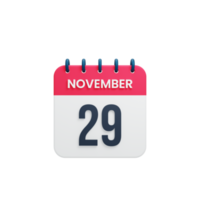 novembre calendrier réaliste icône 3d rendu date 29 novembre png