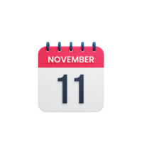 november realistisk kalender ikon 3d återges datum november 11 png