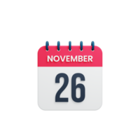 icono de calendario realista de noviembre fecha renderizada 3d 26 de noviembre png