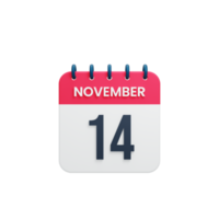 novembro ícone de calendário realista 3d renderizado data 14 de novembro png