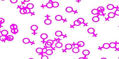 Telón de fondo de vector rosa claro con símbolos de poder de la mujer.