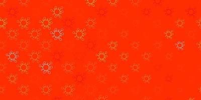 Light red, yellow vector backdrop with virus symbols.