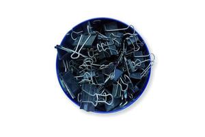 Binder clip black with various sizes collected in one big can. photo
