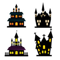 set scary haunted house on transparent background. Yellow Halloween haunted house silhouette design. Design for Halloween events. png