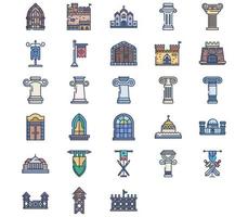 conjunto de iconos de arquitectura y castillo medieval