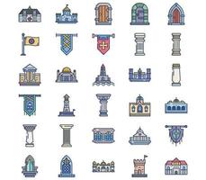 conjunto de iconos de arquitectura y castillo medieval vector