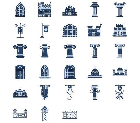 Medieval architecture and castle icon set