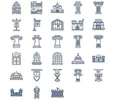 conjunto de iconos de arquitectura y castillo medieval vector
