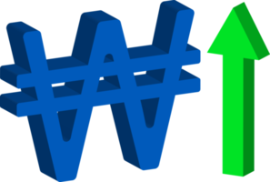 icono 3d en aumento del valor de mercado de la moneda won de corea del sur png