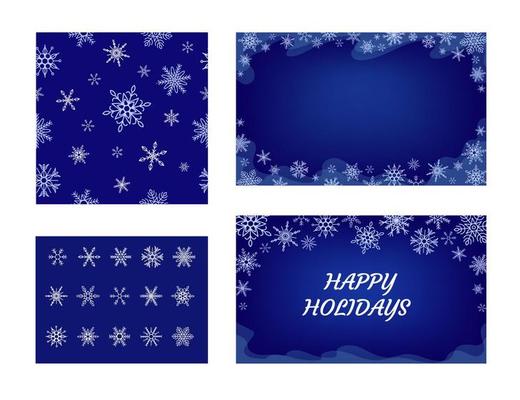 Happy New Year, Merry Christmas Card Set. Background, Pattern, Snowflakes, Greeting