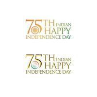 75º logotipo de la feliz independencia de la India, emblemas tipográficos de fondo negro, una inscripción en inglés 75º día de la feliz independencia de la India vector