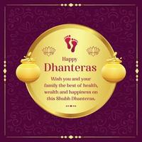 Gold coin in pot for Happy Dhanteras celebration on Happy Diwali light festival of India. Dhanteras greeting card. vector