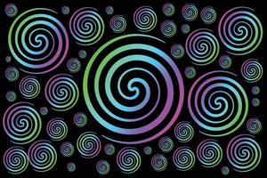Vector abstract circles lines wavy in round frame colorful rainbow isolated on black background.