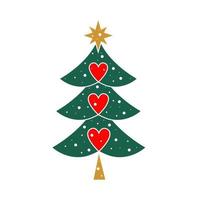 Christmas tree with three hearts vector